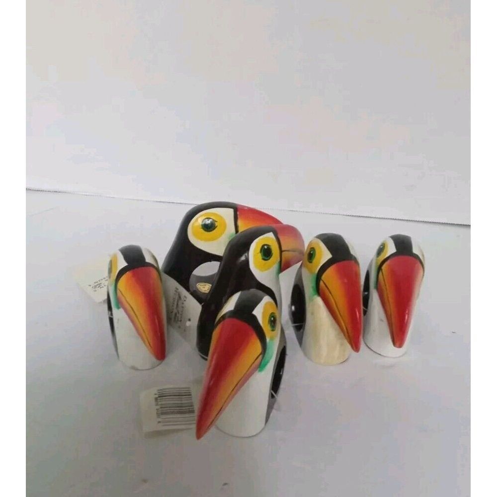 Handcrafted Wooden Toucan Napkin Rings Set of 6 Tropical Bird Table Decor